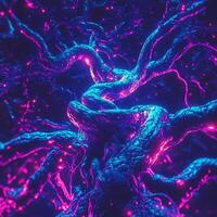 Vivid Fractal Roots Glowing with Neon Lights and Abstract Shapes photo