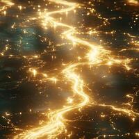 Abstract Golden Energy Patterns Flowing Through Dark Aqueous Surface photo