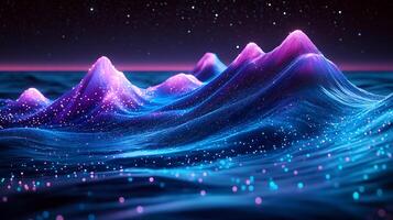 Vivid Abstract Waves Glow Under a Sparkling Night Sky with Dynamic Lighting photo