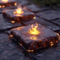 Luminous Flames on Wet Stony Surface in a Rainy Environment photo