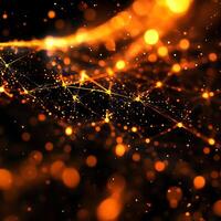 Abstract Orange and Black Network Visualization with Glowing Nodes photo