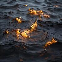 Dynamic Golden Glow Reflecting Over Oceanic Waves at Sunset photo