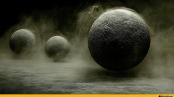 Mysterious Floating Spheres Surrounded by Dense Atmospheric Mist photo