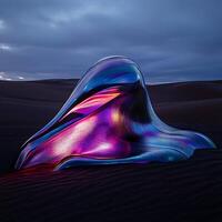 Vibrant Abstract Installation in Desert at Sunset with Colorful Lights photo