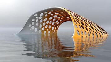 Futuristic Honeycomb Structure Floating Peacefully on Calm, Reflective Water Surface photo