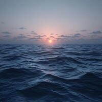 Tranquil Sunset Over Calm Ocean Waves Under a Cloudy Sky photo