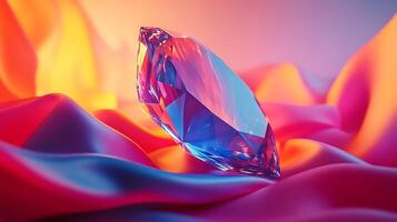 Vibrant Gemstone on Colorful Draped Abstract Background with Glowing Colors photo