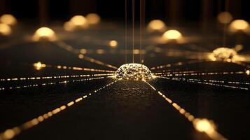 Golden Nodes Connecting in a Glowing Digital Network Representation photo