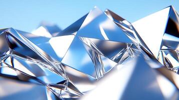 Abstract Shiny Crystal Shapes Reflecting Light with Blue Background photo