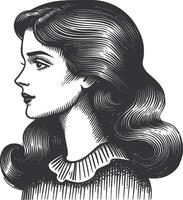 Elegant Profile Drawing of a Young Woman in Classic Engraving Style vector
