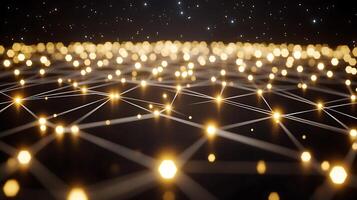 Abstract Network of Glowing Lights and Connected Lines on Dark Background photo