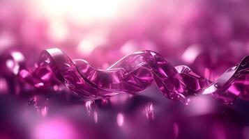 Abstract Glass Ribbon Design with Vibrant Pink Glow and Soft Bokeh Effect photo