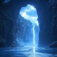 Spectacular Lightning Strike in Majestic Rocky Canyon During Storm photo