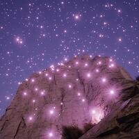 Starry Night Sky Over Rocky Cliff Illuminated by Bioluminescent Glowing Points photo