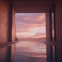 Serene Infinity Pool Overlooking Scenic Desert Sunset With Pastel Skies photo