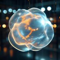 Digital Globe With Illuminated Particle Cloud in a Futuristic Setting photo