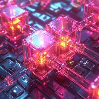 Abstract Futuristic Digital Network with Bright Glowing Elements photo