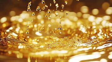 Abstract Image of Golden Liquid Splashing with Glittering Droplets photo