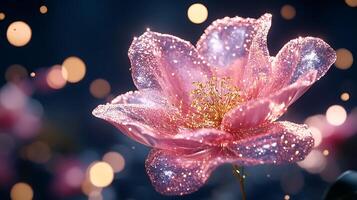 Beautiful Pink Flower with Glittering Petals in Bokeh Light photo