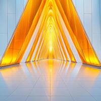 Modern Architectural Structure With Symmetrical Golden Triangles and Reflective Surfaces photo