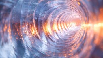 Abstract Tubular Structure with Vibrant Light and Metallic Reflections photo