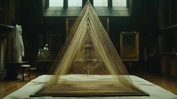 Artistic Representation of Pyramid Shape Made with Intricate Silk Threads photo
