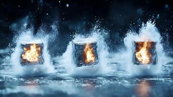 Dynamic Flames Encased in Melting Ice Representing Contrasting Elements and Energy photo