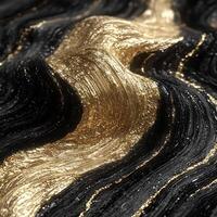 Abstract Gold and Black Wavy Textured Shape with Metallic Reflection photo