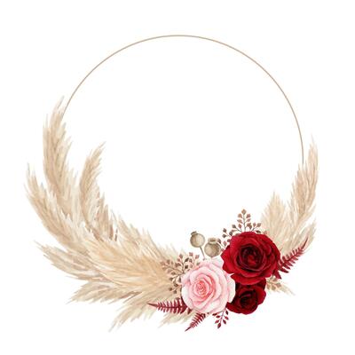 Bohemian floral wreath with red rose and pampas grass
