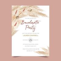 Pampas grass bachelorette party invitation template with calla lily vector