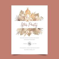 Pampas Iftar Party Invitation Template with Dried palm spear, Calla lily, Orchid and Lantern vector
