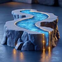 Futuristic Glow of a Stream Shaped Table in a Scenic Design photo