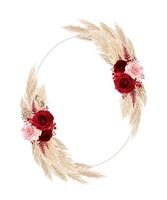 Bohemian style floral frame with red rose and pampas grass vector
