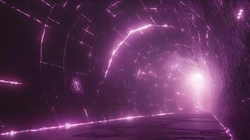 Futuristic Tunnel with Glowing Purple Lights in a Sci-Fi Setting photo