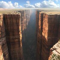 Breathtaking View of Towering Canyon Cliff Edges Under Bright Blue Sky photo