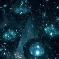 Futuristic Megastructures with Glowing Portals in Deep Space photo