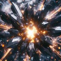 Exploding Collection of Shiny Crystals Illuminated by Glowing Particles of Light photo