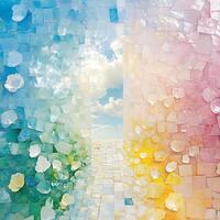 Abstract Multicolored Glass Mosaic Reflecting Bright Daylight Through an Open Gateway photo