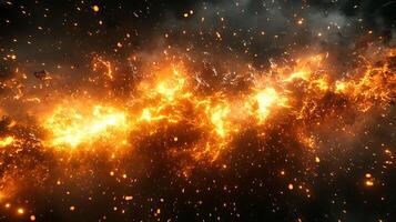 Fiery Explosion With Glowing Particles in a Dark Atmosphere photo
