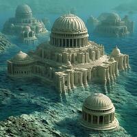 Ancient Submerged Temples with Majestic Domes Underwater photo