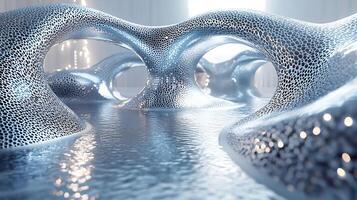 Futuristic Reflective Surface Patterns Creating an Abstract Art Installation Space photo