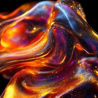 Vivid Abstract Fluid Texture with Golden and Holographic Elements photo
