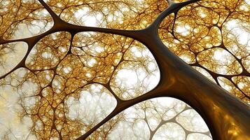 Golden Fractal Design Resembling Organic Tree-Like Network Patterns photo
