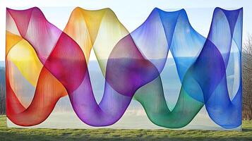 Abstract Textile Art With Vibrant Color Waves Against Nature Background photo