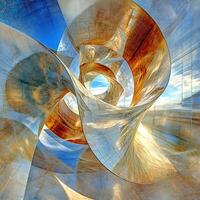 Abstract Metallic Sculpture with Intricate Twists and Reflective Surfaces photo