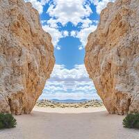 Golden Cliffs During Sunny Day with Blue Sky and Cloud Reflection photo