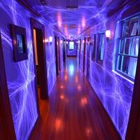 Surreal Hallway with Glowing Energy Patterns and Unique Lighting Display photo