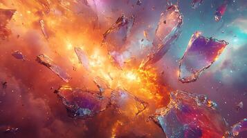 Abstract Cosmic Scene Featuring Exploding Shards With Vibrant Colors photo