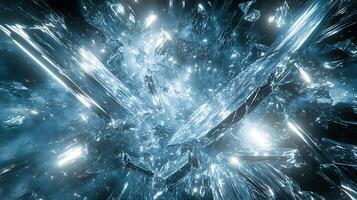Dynamic Explosion of Glass Shards in a Futuristic Space Environment photo