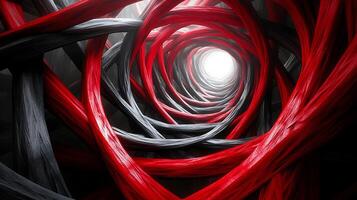 Abstract Red And Black Spiral Tunnel With Glowing Center photo